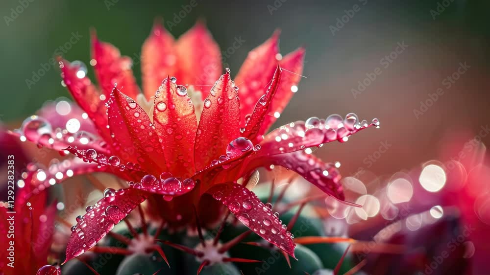 Vivid red cactus up close, adorned with sparkling water droplets, a stunning contrast, Ai Generated Vivid red cactus up close, adorned with sparkling water droplets, a stunning contrast, Ai Generated