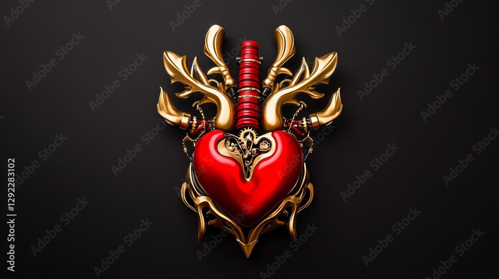 Fototapeta premium Intricate steampunk-inspired heart design with gold accents. A captivating blend of artistry and engineering.