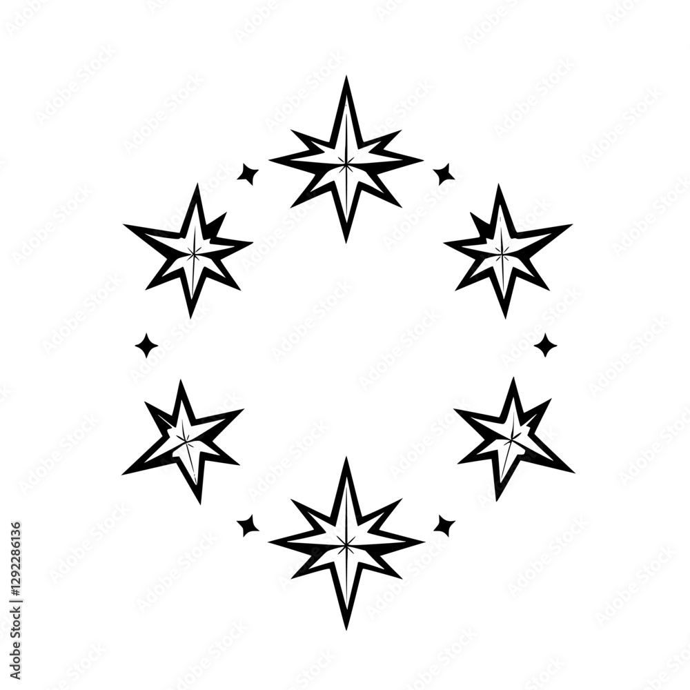 Six-Pointed Stars Circle with Smaller Diamonds on White Background Six-Pointed Stars Circle with Smaller Diamonds on White Background