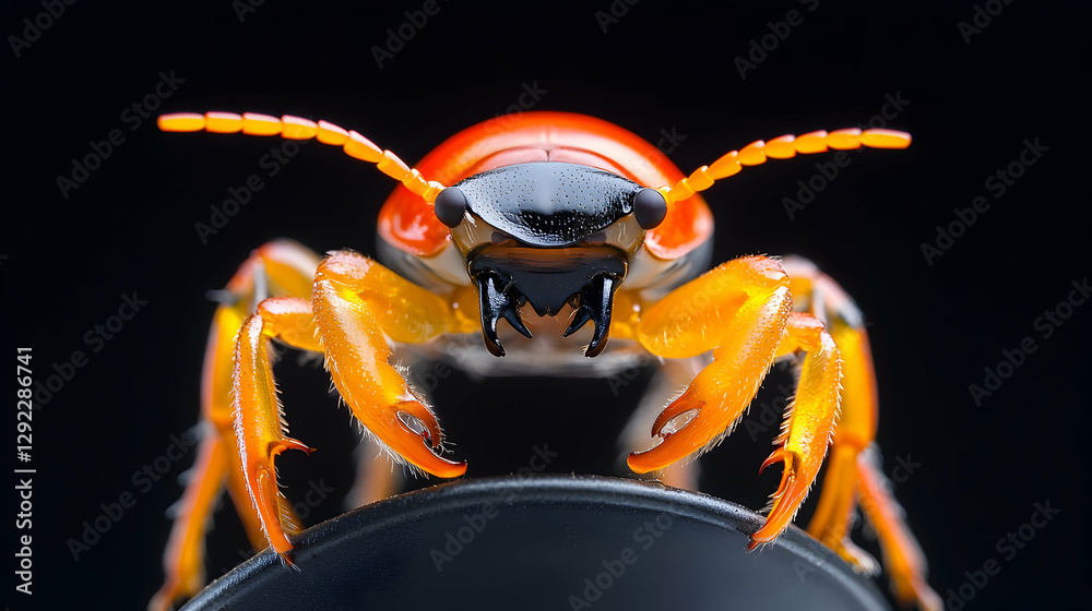 Fototapeta premium Extreme Macro Photograph of an Orange and Black Beetle Exoskeleton