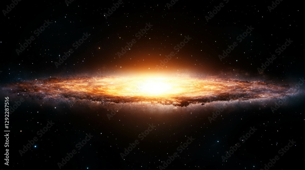 Fototapeta premium Galactic starburst: radiant cosmic light emanating from distant galaxy