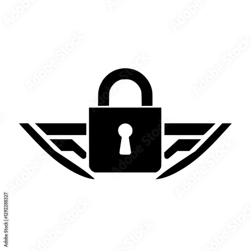 Black padlock with wings, illustrating security concept.