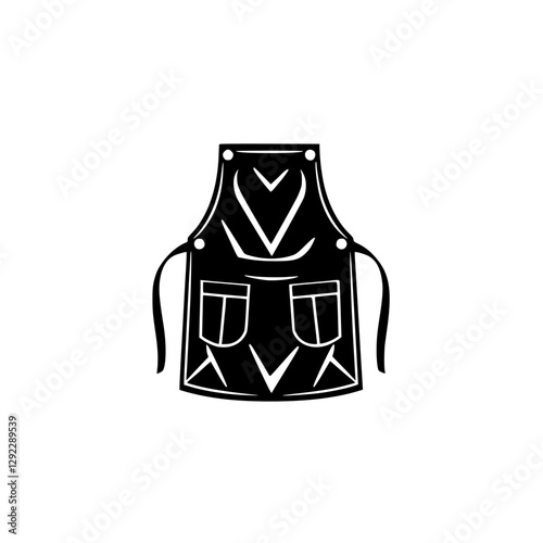 Black, stylized apron against white background, minimalist art