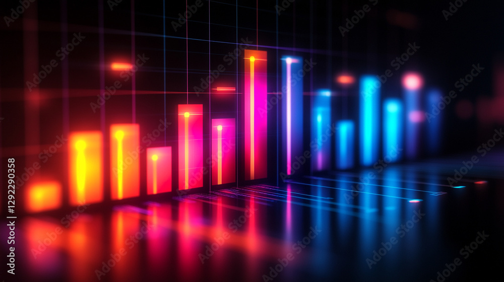 A neon glowing bar graph rises on a dark reflective surface symbolizing growth progress innovation and success in technology business and finance conveying futuristic and dynamic advancement A neon glowing bar graph rises on a dark reflective surface symbolizing growth progress innovation and success in technology business and finance conveying futuristic and dynamic advancement