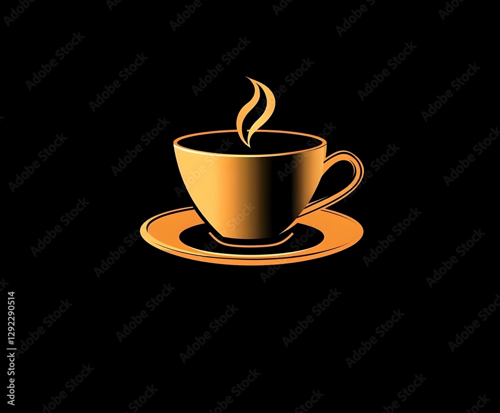 Obraz premium Stylish golden coffee cup design with steam on black background