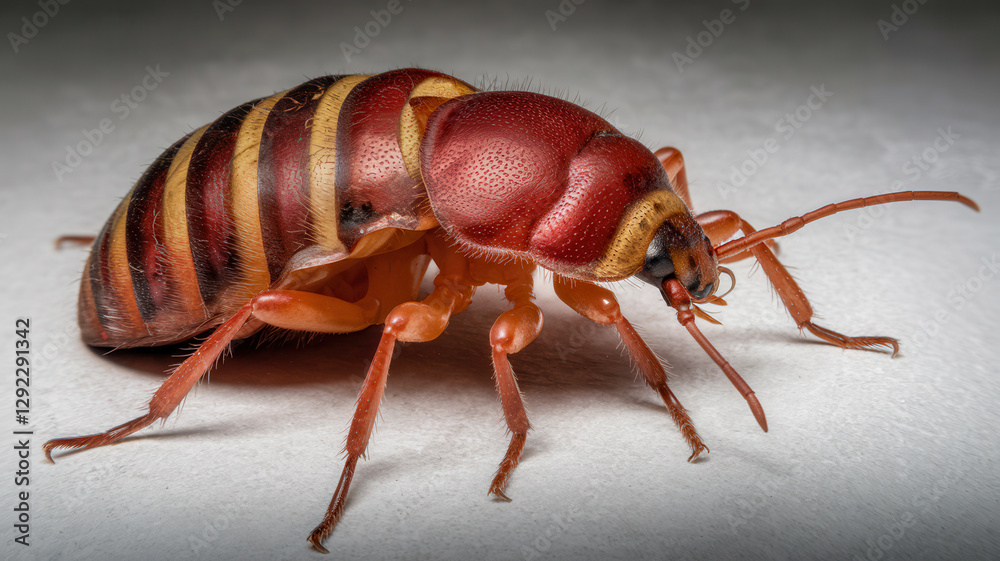 Macro Photography of Red and Black Striped Insect on Textured Surface Macro Photography of Red and Black Striped Insect on Textured Surface