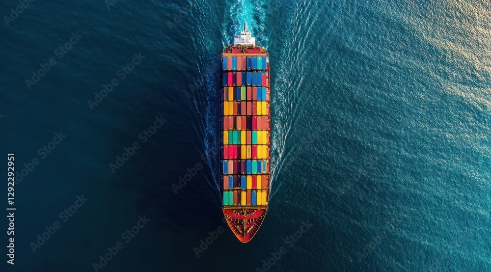 Large container ship carrying goods across the ocean from above Large container ship carrying goods across the ocean from above