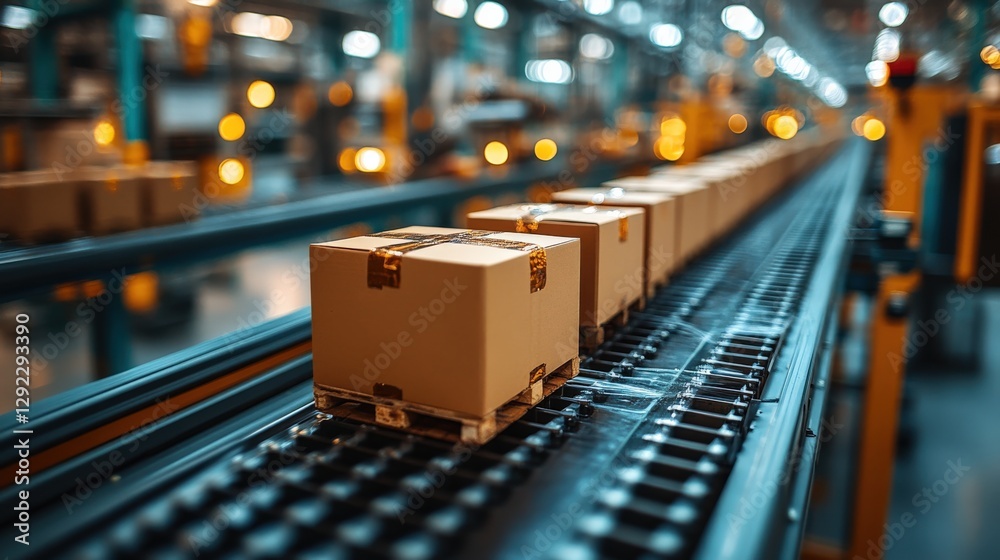 Automated conveyor system transporting packages in a busy warehouse environment (1) Automated conveyor system transporting packages in a busy warehouse environment (1)
