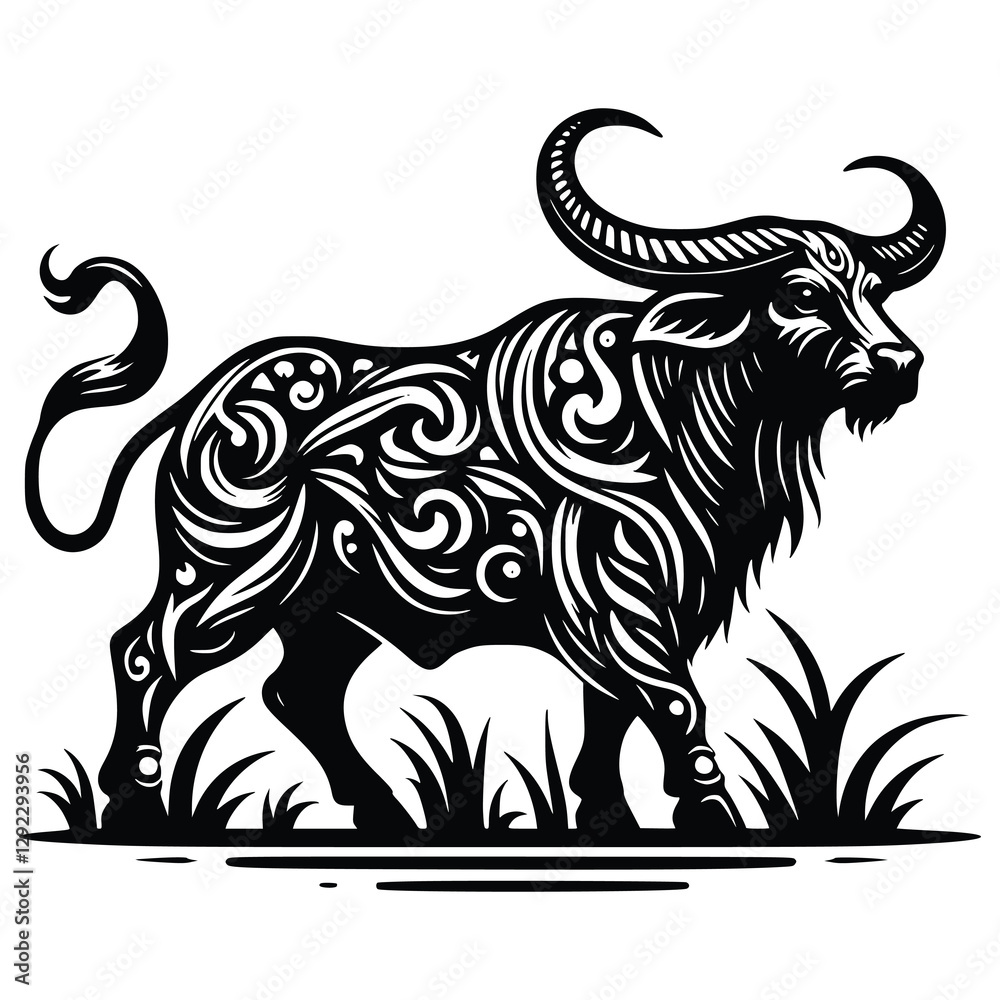 Obraz premium Awesome Flat Vector Buffalo Design Generative AI