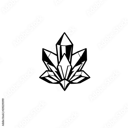 Simplified crystal formation with a central apex and multiple facets, a symmetrical abstract design.