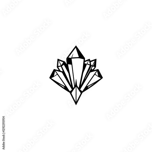 A stylized illustration of a cluster of crystals, presented in a graphic, minimalist style, set against a pristine white background.