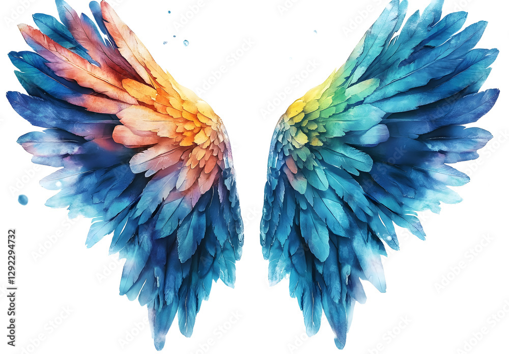 Fototapeta premium Beautiful magic watercolor wings, symbol of freedom