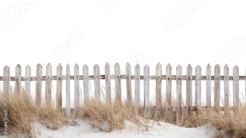 Weathered wooden fence emerging from sand dunes with transparent background, perfect for easy integration into photo editing projects