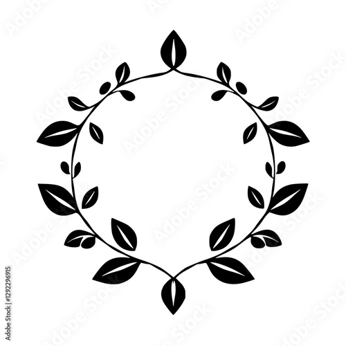 Black Silhouette of a Leafy Wreath: A Circular Design.