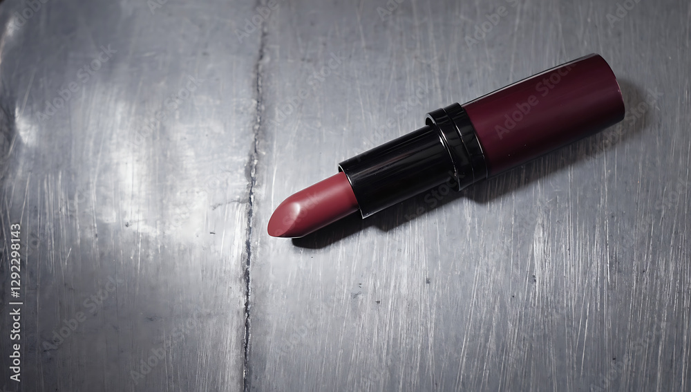 Red lipstick on gray background