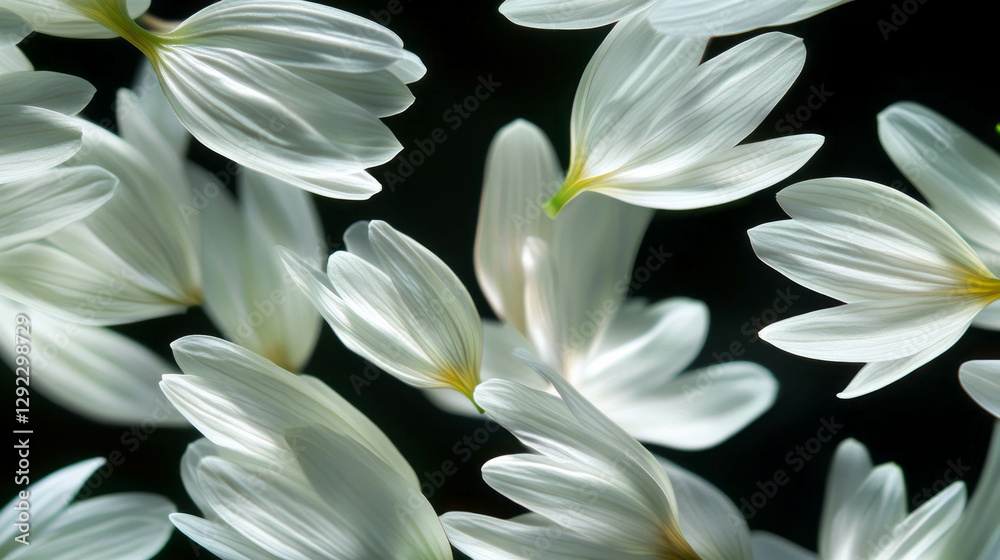 Fototapeta premium Serene white petals drifting on dark background for elegant floral design