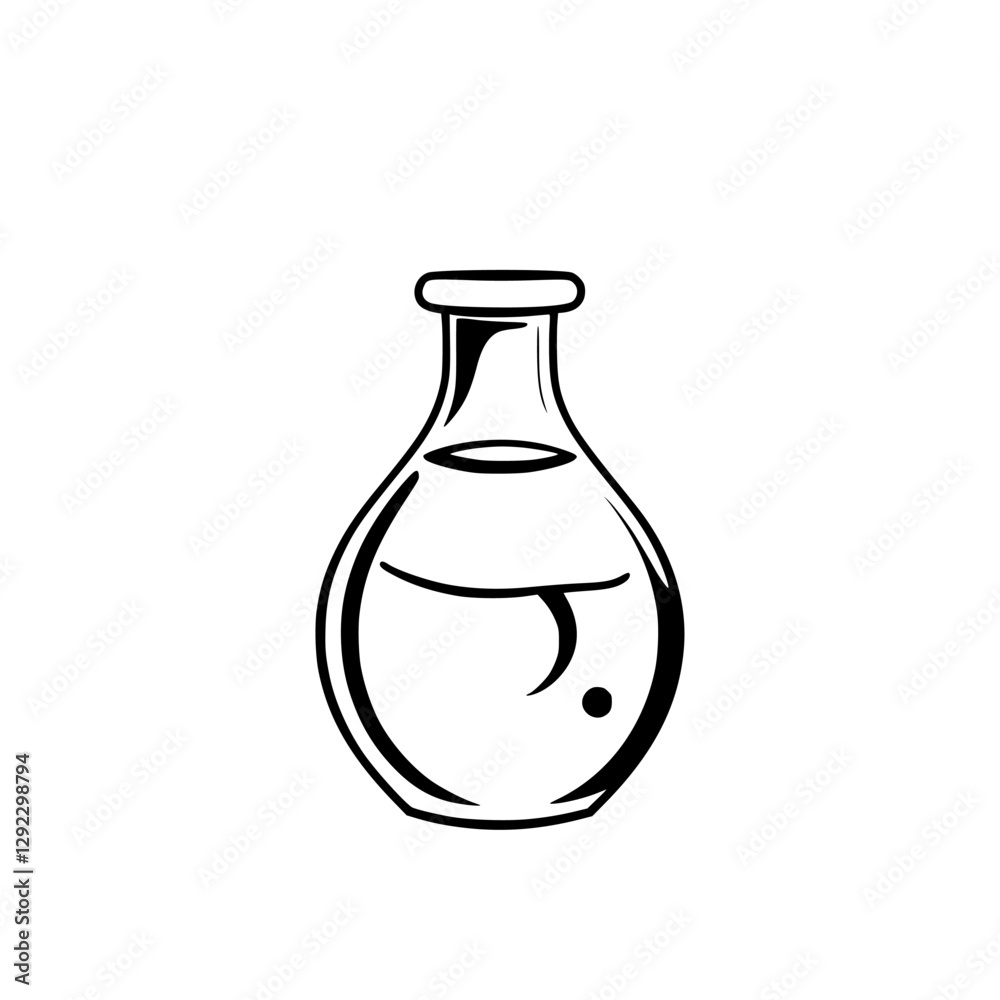Ink-drawn flask filled with liquid, minimalist, isolated on white background. Ink-drawn flask filled with liquid, minimalist, isolated on white background.