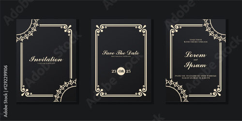Luxury Black and Gold invitation card, vector invitation design with gold motif, for wedding design template and cover
