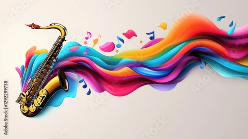 Saxophone Melody Rainbow Music Waves Abstract Art Colorful Vibrant Design