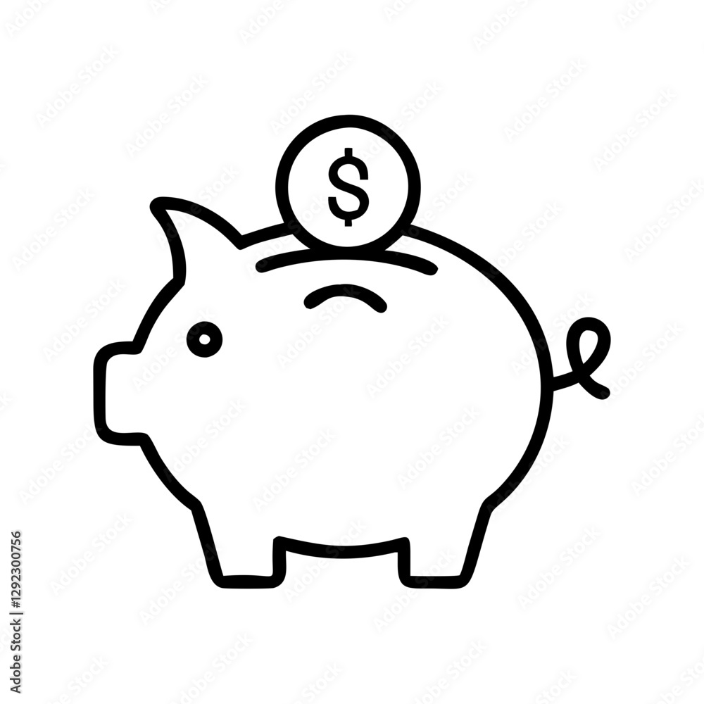 Line art piggy bank with dollar coin on white background. Simple savings and investment illustration. Financial planning concept for banks, advisors. Line art piggy bank with dollar coin on white background. Simple savings and investment illustration. Financial planning concept for banks, advisors.