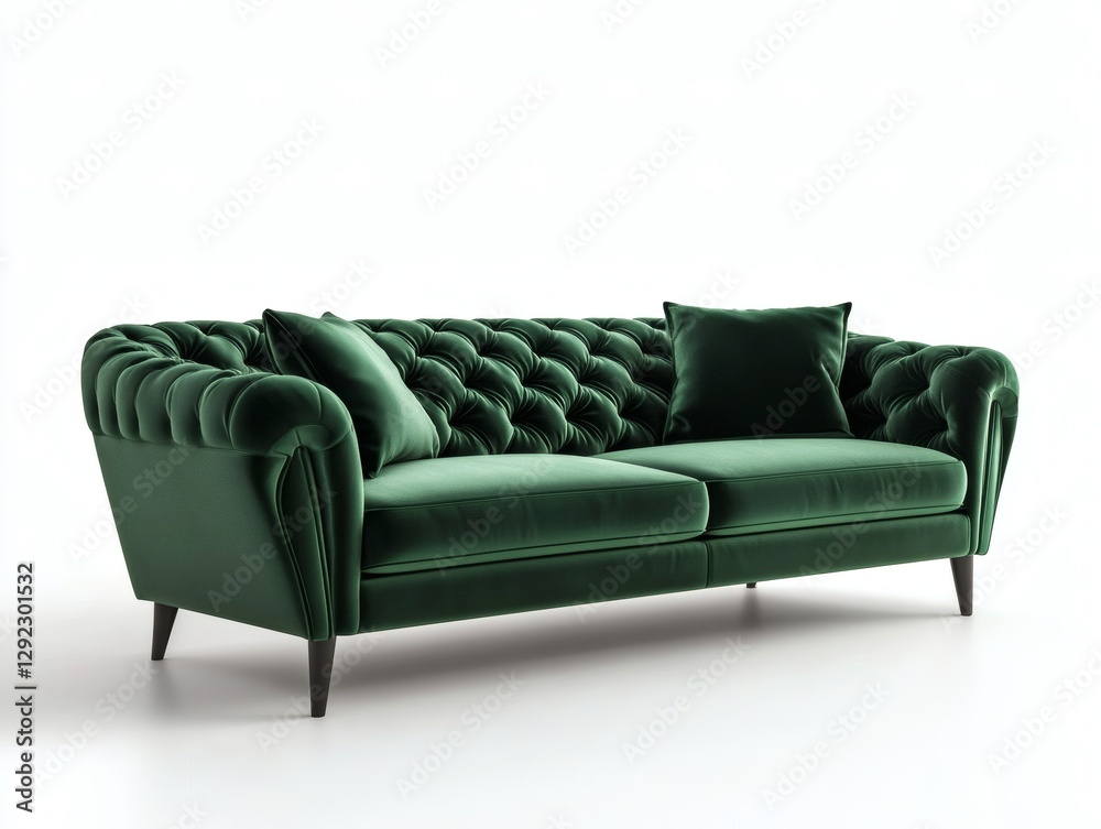 Fototapeta premium Elegant Green Velvet Sofa on White Background – 3D Render 