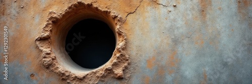 Large hole where window once was; rough concrete texture , concrete texture, weathered concrete