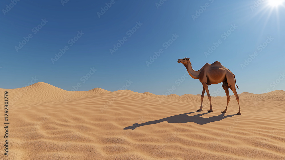 Lonely camel in the vast desert under a clear blue sky Lonely camel in the vast desert under a clear blue sky