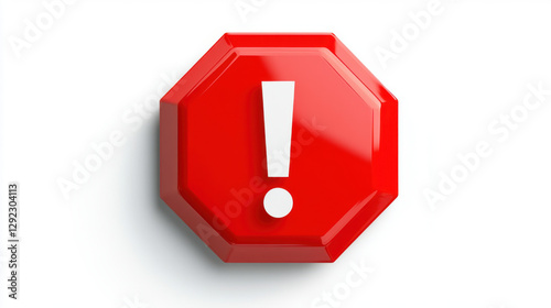 Red octagonal warning sign with white exclamation mark, symbolizing caution