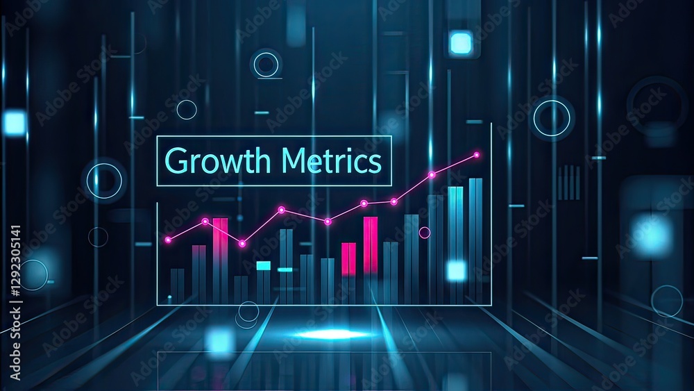 Obraz premium Digital Data Visualization of Growth Metrics with Line and Bar Graphs on Dark Futuristic Background