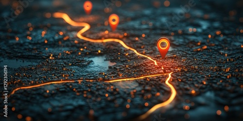 Red Markers on City Map Connecting Travel Routes for Navigation and Location Finding Concept photo
