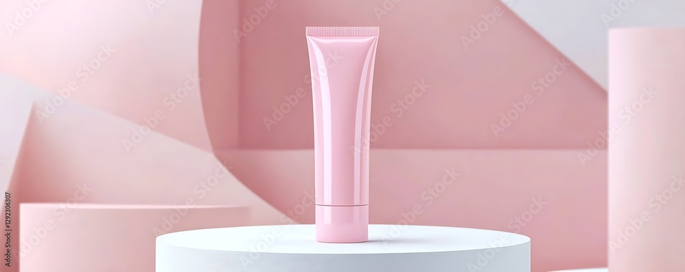 Mock-up cosmetics tube with podium and pastel banner, perfect for beauty product branding and packaging Mock-up cosmetics tube with podium and pastel banner, perfect for beauty product branding and packaging