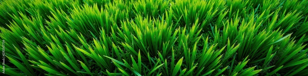 Dense green grass carpet, seen directly overhead; intricate detail , healthy, organic, lawn