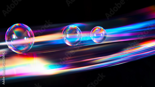 Vibrant floating rainbow orbs with soft diffused light on dark background