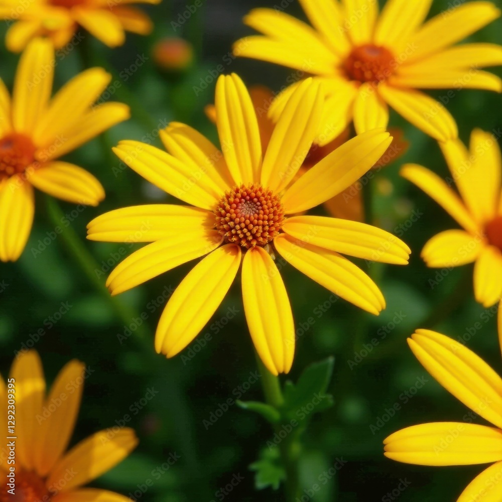 Vibrant yellow & orange daisy blooms, close-up , head, nature, element Vibrant yellow & orange daisy blooms, close-up , head, nature, element