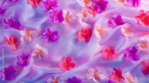 Elegant floral fabric texture in vibrant colors for artistic design and decor