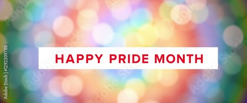 Happy pride month text on white tab bar on abstract colorful circle ring line texture background vec