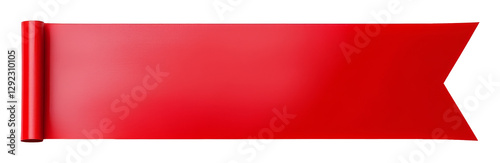 Red horizontal ribbon with pointed end, isolated on transparent background. Versatile banner and decoration concept