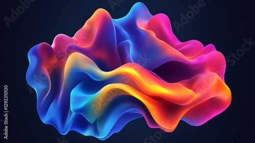 Abstract fluid shapes with iridescent gradients on black