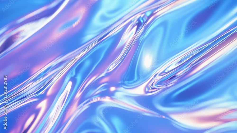 Abstract fluid foam patterns with glass-like distortion in vibrant blue and pink