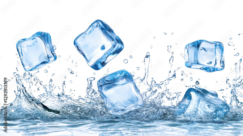 ice cube and water splash isolated on white background ice cube and water splash isolated on white background