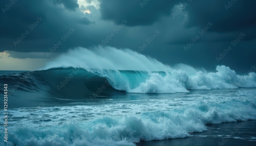 Dark, churning ocean waves crash violently under stormy skies , wild, water, ferocious Dark, churning ocean waves crash violently under stormy skies , wild, water, ferocious