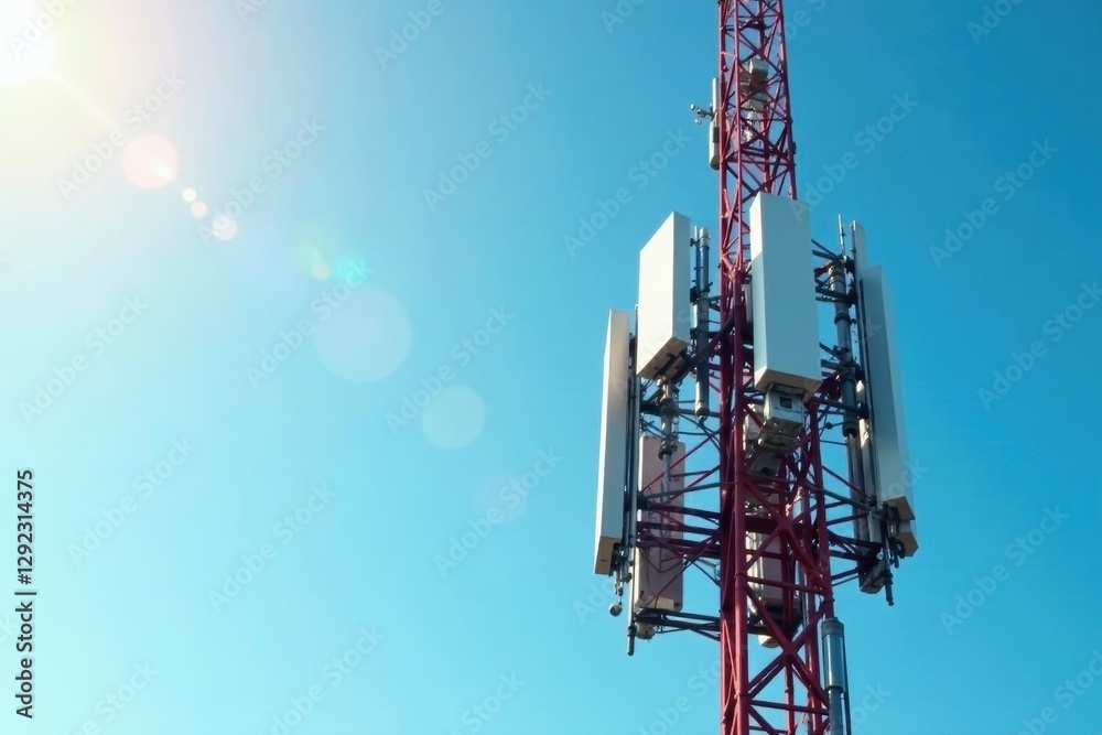 Close-up view of phone base station antennas on a telecommunication tower, mobile, data, antennas Close-up view of phone base station antennas on a telecommunication tower, mobile, data, antennas
