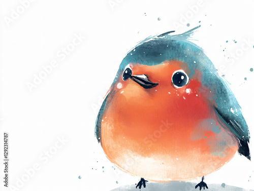Cute realistic watercolor robin bird perched delicate feathers detailed artistic illustration soft colors charming wildlife nature sketch vintage ,kid,story,book,warm,cozy,snowy,nursery,decor,happy