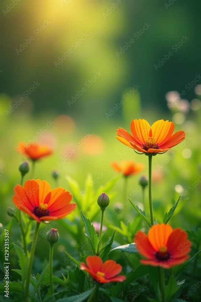 Obraz premium Vibrant wildflowers in lush meadow, sunlight dappled , meadow, day
