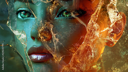 Futuristic portrait with glass texture and embedded circuit design for innovative creative concepts photo