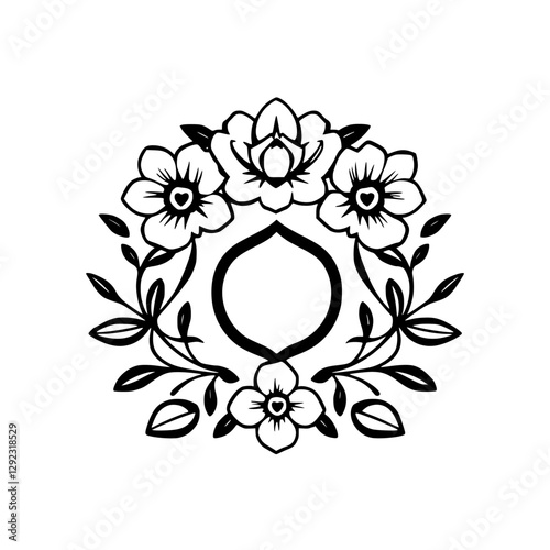 Ornate floral design with simple black lines on white background, the pattern appears to be a decorative element.