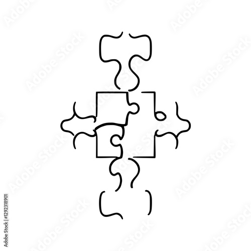 Abstract black outline puzzle of puzzle pieces isolated on white background.