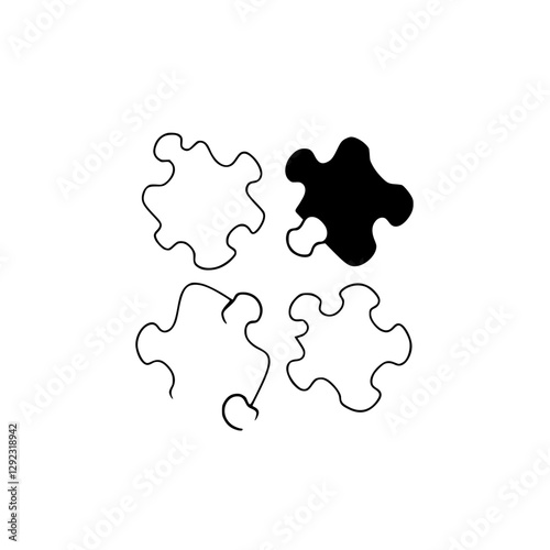 Abstract puzzle pieces in black and white, on a white background. The image features a puzzle with a single black piece against white.