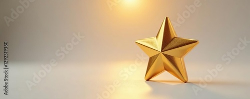 Isolated gold star shining bright on a clean white surface, Light Beam, Radiance,