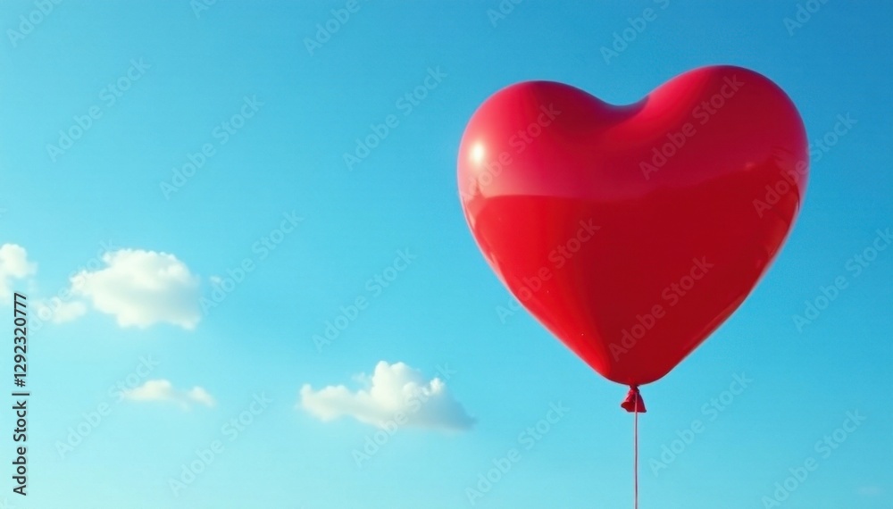 Red heart-shaped balloon floats against blue sky, joy, red Red heart-shaped balloon floats against blue sky, joy, red